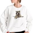 Raccoon Pocket Women's Oversized Sweatshirt - Cozy Unisex Style White
