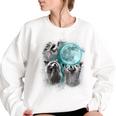 Raccoon Shirt 3 Racoons Howling At Moon Weird Cursed Women's Oversized Sweatshirt White