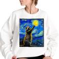 Raccoon Starry Night Sweatshirt - Women's Cozy Art-Inspired Wear White