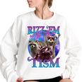Rizz Em With The Tism Retro Raccoon Meme Women's Oversized Sweatshirt White