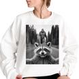 Scared Raccoon Selfie With Sasquatch Bigfoot Raccoon Women's Oversized Sweatshirt White