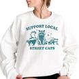 Support-Local-Street-Cat Vintage Raccoon Opossum Skunk Women's Oversized Sweatshirt White