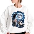 Three Opossum Raccoon Skunk Moon Howling Animal Meme Women's Oversized Sweatshirt White