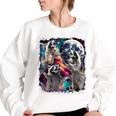 Three Raccoon Moon Oversized Sweatshirt for Women | Fun Meme Style White