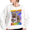 Tummy Ache Survivor Raccoon Small Women's Oversized Sweatshirt White
