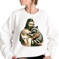 Vintage Jesus and Raccoon Women's Oversized Sweatshirt White