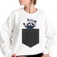 Women's Oversized Sweatshirt | Cute Raccoon in Pocket Design White