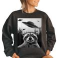Alien UFO Raccoon Women's Oversized Sweatshirt - Quirky Style Black