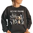 Let's Get Trashed Oversized Sweatshirt - Raccoon & Opossum Fun for Women Black