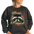 Live Fast Eat Trash Retro Trash Panda Raccoon Women's Oversized Sweatshirt Black