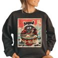 Raccoon Anime Oversized Sweatshirt – Cozy Japanese Noodle Design for Women Black