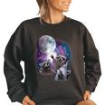 Raccoon Howling Moon Women's Oversized Sweatshirt | Cozy Nightwear Black