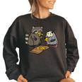 Raccoon & Opossum Pizza Party Street Cats Women's Oversized Sweatshirt Black