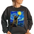 Raccoon Starry Night Women's Sweatshirt - Art-Inspired Cozy Wear Black