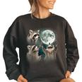 Raccoon Trio Howling Moon Women's Oversized Sweatshirt | Unique & Stylish Black