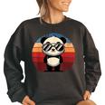 Retro Panda In Sunglasses BBQ Pool Party Panda Women's Oversized Sweatshirt Black