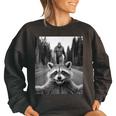 Scared Raccoon Selfie With Sasquatch Bigfoot Raccoon Women's Oversized Sweatshirt Black