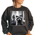 Scared Raccoon Selfie Women's Oversized Sweatshirt - Fun Bigfoot Theme Black