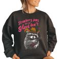 Strawberry Jams But My Don't Raccoon Women's Oversized Sweatshirt Black