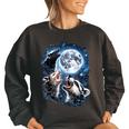 Three Opossum Raccoon Skunk Moon Howling Animal Meme Women's Oversized Sweatshirt Black