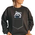 Women's Oversized Sweatshirt - Cute Raccoon Pocket Design Black