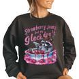 Women's Oversized Sweatshirt - Fun Raccoon Strawberry Jam Theme Black