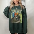 Everything Is Trash Retro Raccoon Lover Camping Women's Oversized Sweatshirt Forest