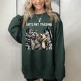 Let's Get Trashed Raccoon And Opossum Drinking Beer Women's Oversized Sweatshirt Forest