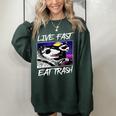 Live Fast Eat Trash Oversized Sweatshirt - Fun Animal Lovers Forest