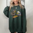 Raccoon & Opossum Pizza Party Street Cats Women's Oversized Sweatshirt Forest