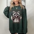 Raccoon Unhinged And Feral Retro Raccoon Feral Summer Women's Oversized Sweatshirt Forest