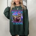 Rizz Em With The Tism Retro Raccoon Meme Women's Oversized Sweatshirt Forest