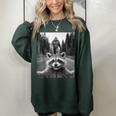 Scared Raccoon Selfie With Sasquatch Bigfoot Raccoon Women's Oversized Sweatshirt Forest