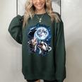 Three Opossum Raccoon Skunk Moon Howling Animal Meme Women's Oversized Sweatshirt Forest