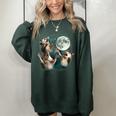Three Possum Moon 3 Opossum Weird Cursed Meme Women's Oversized Sweatshirt Forest