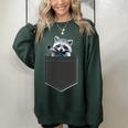Women's Oversized Sweatshirt - Cute Raccoon Pocket Design Forest