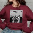 Alien UFO Raccoon Sweatshirt - Unisex Oversized Cosy Wear for All Maroon