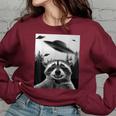 Alien UFO Raccoon Women's Oversized Sweatshirt - Quirky Style Maroon