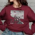 Alien UFO Raccoon Women's Oversized Sweatshirt - Sci-Fi Fun Touch Maroon
