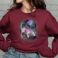 Ferrets Howling Moon Women's Oversized Sweatshirt - Cozy & Unique Maroon