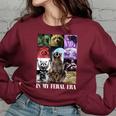 In My Feral Era Raccoon Meme Women's Oversized Sweatshirt - Cozy & Fun Maroon