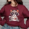 Raccoon Cookie Lover Women's Oversized Sweatshirt - Small Maroon
