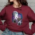 Raccoon Howling Moon Women's Oversized Sweatshirt | Cozy Nightwear Maroon