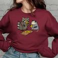 Raccoon & Opossum Pizza Party Street Cats Women's Oversized Sweatshirt Maroon