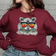 Raccoon Sunglasses Sweatshirt - Retro Women's Oversized Top Maroon