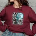 Raccoon Sweatshirt - Women's Oversized - Novelty Moon Howl Design Maroon