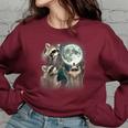 Raccoon Trio Howling Moon Women's Oversized Sweatshirt | Unique & Stylish Maroon