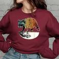 Retro Raccoon Women's Oversized Sweatshirt - Vintage Moon Theme Maroon