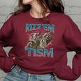 Rizz Em With The Tism Meme Autism Autistic Raccoon Women's Oversized Sweatshirt Maroon