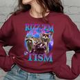 Rizz Em With The Tism Retro Raccoon Meme Women's Oversized Sweatshirt Maroon